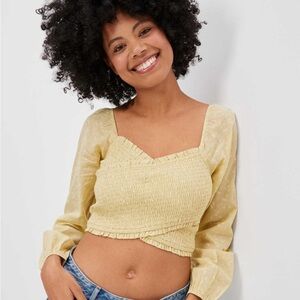 American Eagle Smocked Wrap Top
